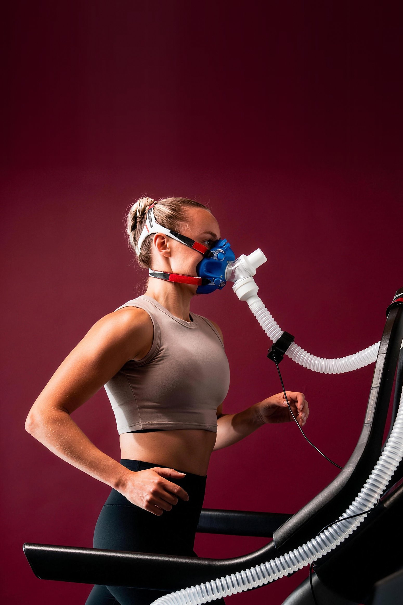 A member running a VO2 max test in a metabolic mask at Citrin Longevity in West Hollywood, the quarterly diagnostics in the Foundation membership