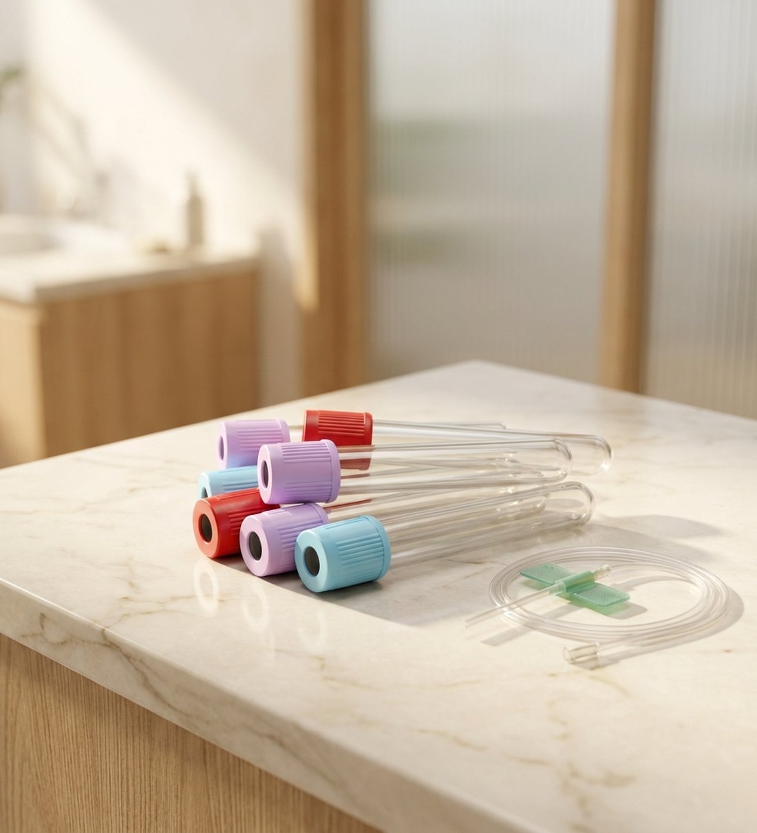 Blood collection tubes prepared for a hormone panel at Citrin Longevity in West Hollywood