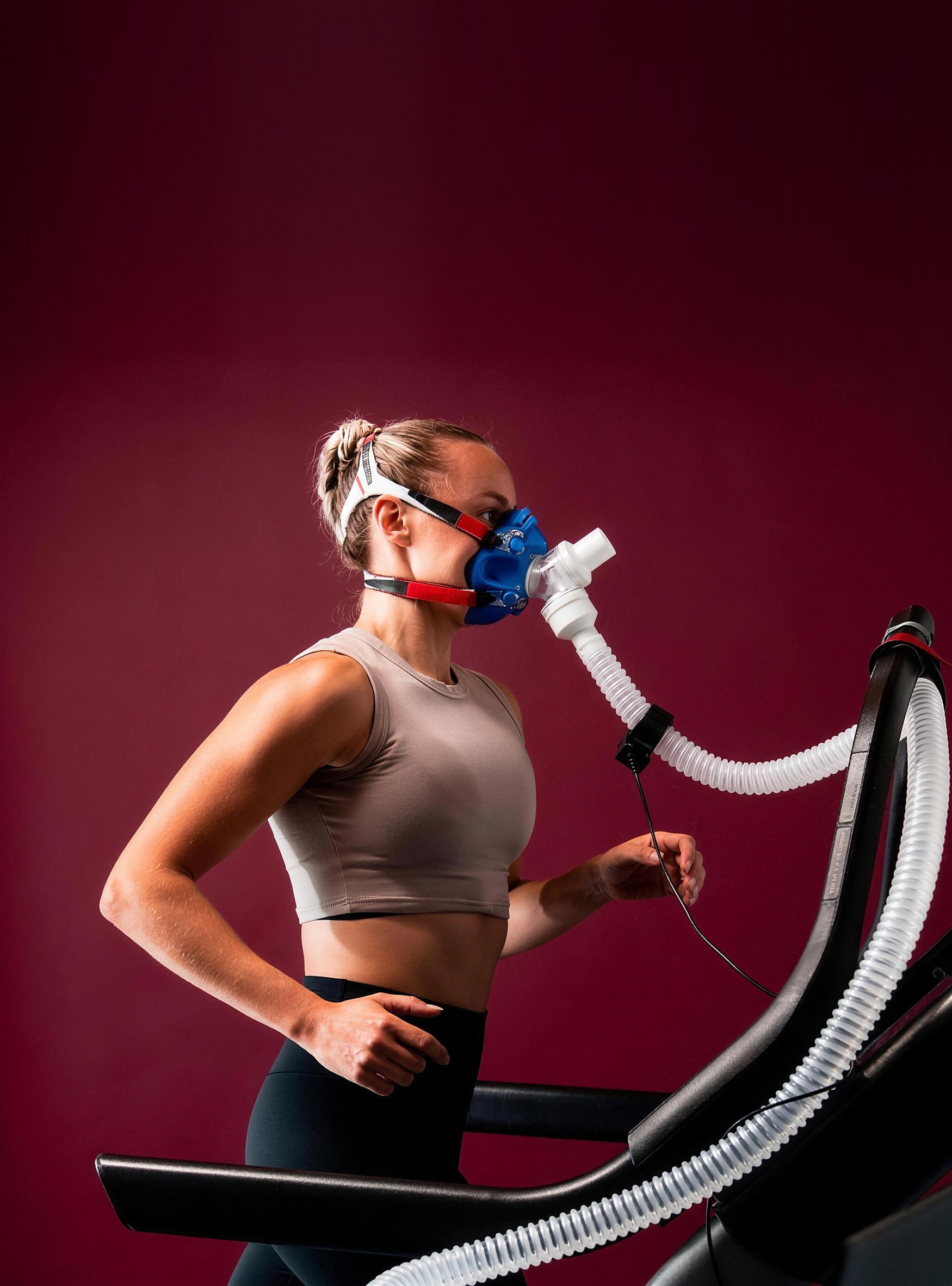 A member running a VO2 max treadmill test in a metabolic mask at Citrin Longevity in West Hollywood, Los Angeles